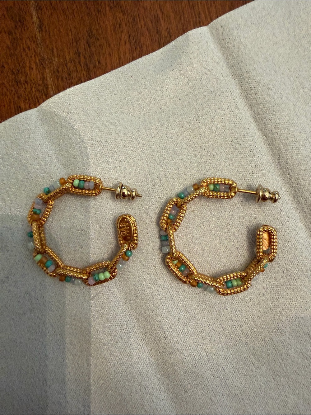Gas Bijoux Gold vermeil beaded hoop earrings never worn mob wife preppy